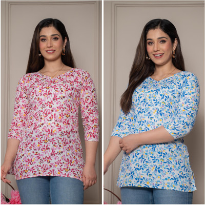 ATTIREGURU Women Floral Print Straight Kurta(Multicolor)