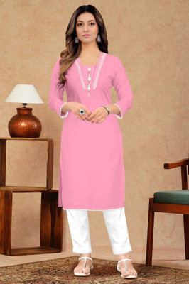HNF ENTERPRISES Women Solid Straight Kurta(Pink)