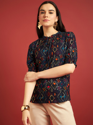 all about you Women Geometric Print Cape Top Kurta(Black)