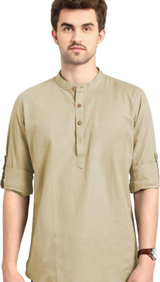 KNOWTED Men Solid A-line Kurta(Beige)