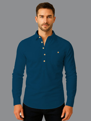 KNOWTED Men Solid Straight Kurta(Blue)
