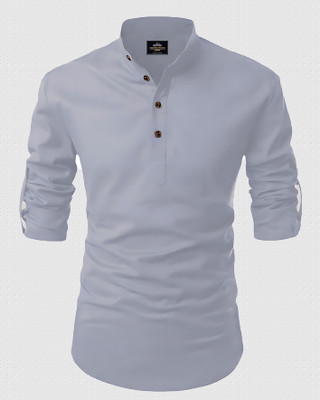 evalaxy Men Solid Straight Kurta(Grey)