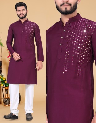 Wishland Men Solid A-line Kurta(Purple)