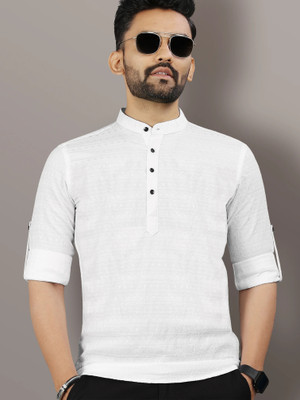 VeBNoR Men Striped Straight Kurta(White)