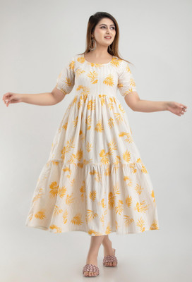 INSTA CRAFT Women Kalamkari Anarkali Kurta(Yellow)