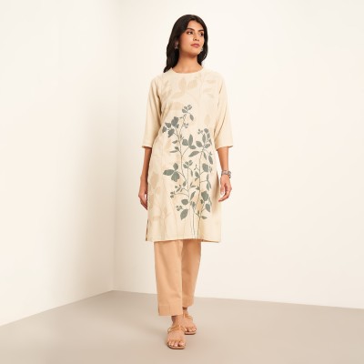 Rangmanch by Pantaloons Women Printed A-line Kurta(Beige)