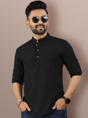 VeBNoR Men Solid Straight Kurta(Black)