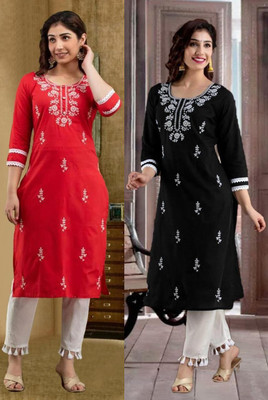 SISTO Women Chikan Embroidery A-line Kurta(Multicolor)