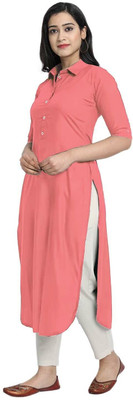 looknchoice Women Solid A-line Kurta(Pink)