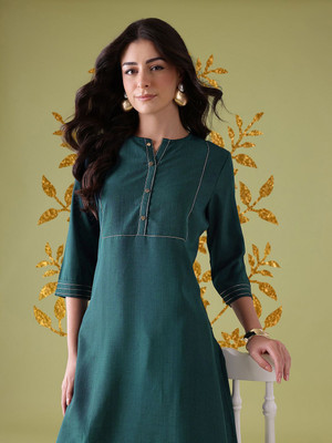 ANOUK Women Solid A-line Kurta(Green)