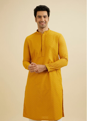 Ladies Haat Men Embroidered Ethnic Dress Kurta(Yellow)