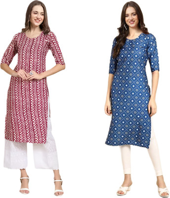 HouseOfCommon Women Printed Straight Kurta(Multicolor)