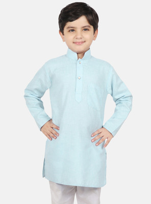 SG YUVRAJ Boys Self Design Straight Kurta(Dark Blue)