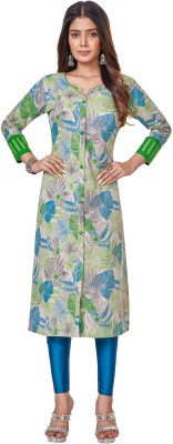 Jevi Prints Women Floral Print Straight Kurta(Light Blue, Light Green, White)