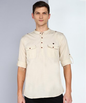 KUONS AVENUE Men Solid Pathani Kurta(Beige)