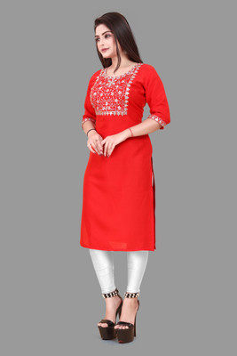 RIDDHI COLLECTION MALL Women Embroidered A-line Kurta(Red)