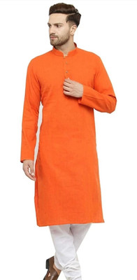 SELKH FASHION Men Solid Straight Kurta(Orange)