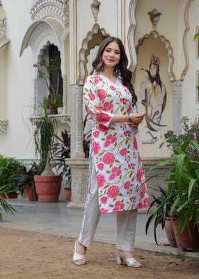 RP Enterprises Women Floral Print Straight Kurta(Pink)