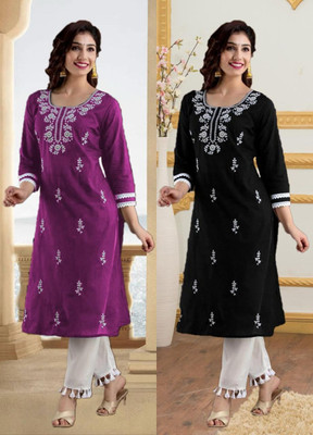 SISTO Women Embroidered Straight Kurta(Multicolor)
