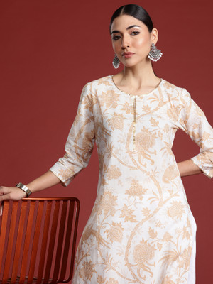 Indo Era Women Printed Straight Kurta(White)