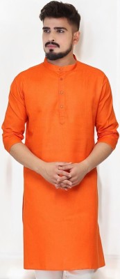 Krudha Men Solid Straight Kurta(Orange)