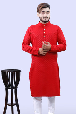 Tibra Collection Men Solid Straight Kurta(Red)