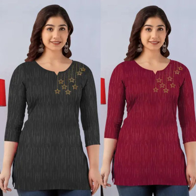 AATEXTILES Women Printed Straight Kurta(Maroon, Black)