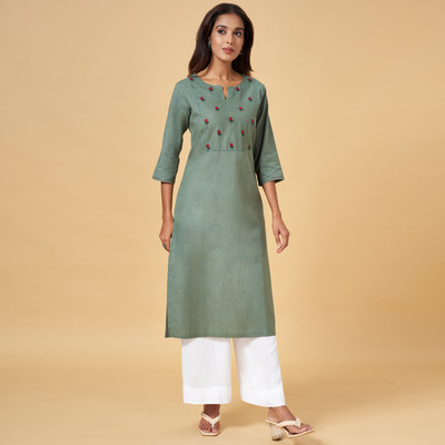 Rangmanch by Pantaloons Women Embroidered Straight Kurta(Green)
