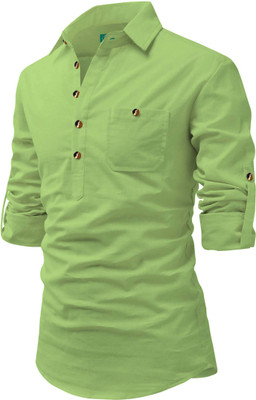 VIMASUTI Men Solid A-line Kurta(Light Green)