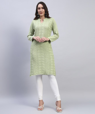 DUCOHIVE Women Self Design Straight Kurta(Green)