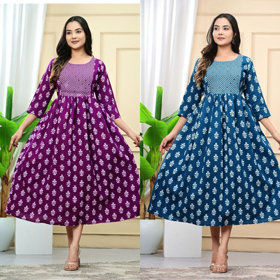 Kadri Women Floral Print A-line Kurta(Purple)