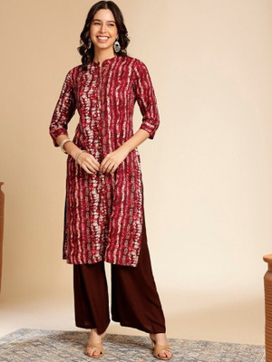 ANOUK Women Printed Straight Kurta(Maroon)