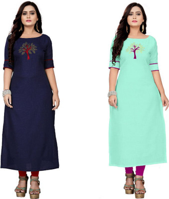 mahi creation Women Embroidered Straight Kurta(Dark Blue, Light Blue)
