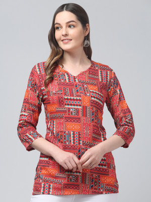 Western Darji Women Abstract Ethnic Dress Kurta(Red)