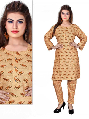 PickCell Women Printed Straight Kurta(Yellow)