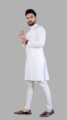 Anuj Fashion Men Solid A-line Kurta(White)