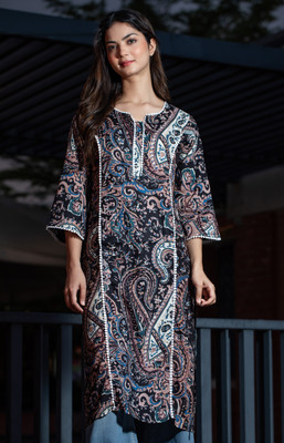 Tabeedah Women Self Design Pakistani Kurta(Black)