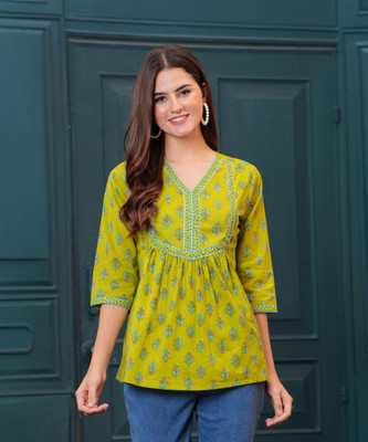 Nayo Women Printed Straight Kurta(Light Green)