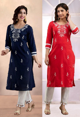 SISTO Women Chikan Embroidery A-line Kurta(Multicolor)