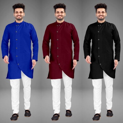 DIAMOND CLUSTER Men Self Design Trail Cut Kurta(Multicolor)