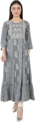 Siyaansh Collection Women Printed Anarkali Kurta(Grey)