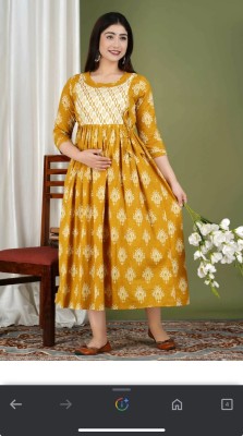 MASUN Women Printed Anarkali Kurta(Yellow)