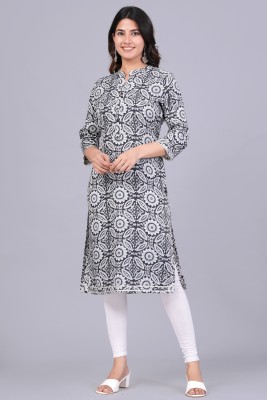 Sarai Jaipur Women Printed Straight Kurta(Black)