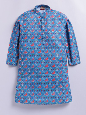 Tabard Boys Embroidered, Printed Straight Kurta(Blue)