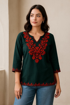 CornHubb.in Women Embroidered Straight Kurta(Red)