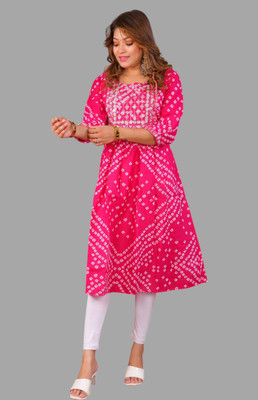 Parth f Women Bandhani A-line Kurta(Pink)