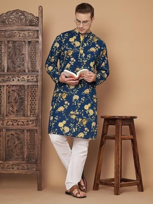 JAPER KURTI Men Solid Straight Kurta(Dark Blue)