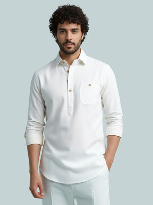 Vida Loca Men Solid A-line Kurta(White)