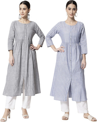 HouseOfCommon Women Striped Ethnic Dress Kurta(Multicolor)