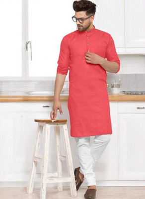 Rashmi Genz Men Printed Straight Kurta(Pink)